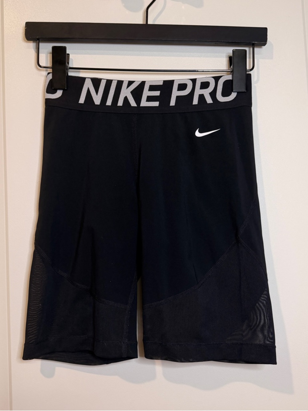 Nike Pro Black Biker Length Compression Shorts Mesh Detailing